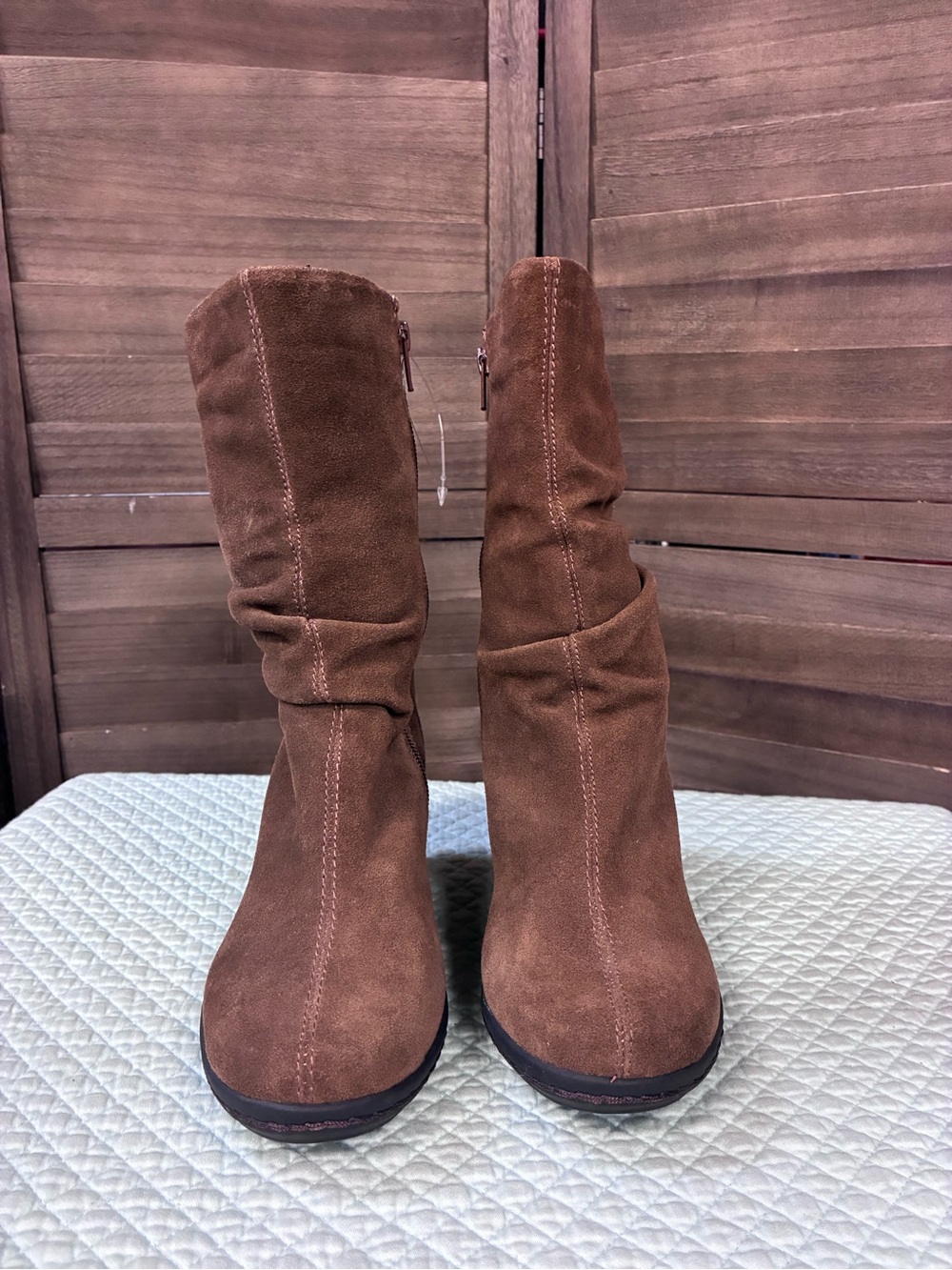 Women's Brown Suede Ankle Booties with Slouch Shaft